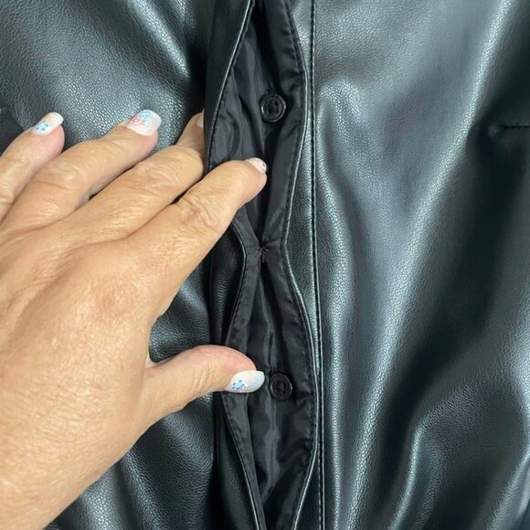 NWT Scoop Black Vegan Leather Mini Shirt Dress with Belt & Pockets – Size XS - Picture 7 of 13